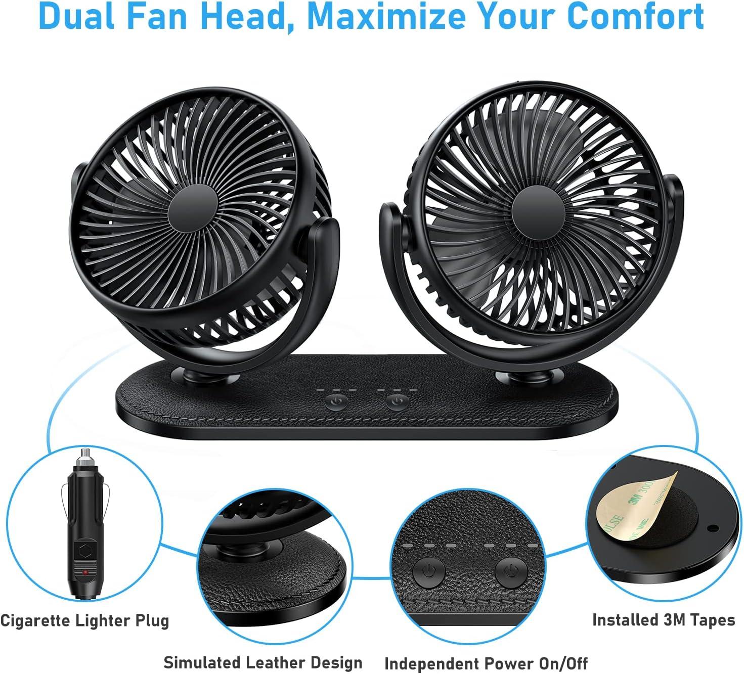 imageTriPole Car Fan Bundle USB Powered ampamp 12V24V Backseat Dashboard Vehicle Cooling Fan for Car Truck SUV RV ampamp Van 3 Speeds Rotatable Fan Heads Black