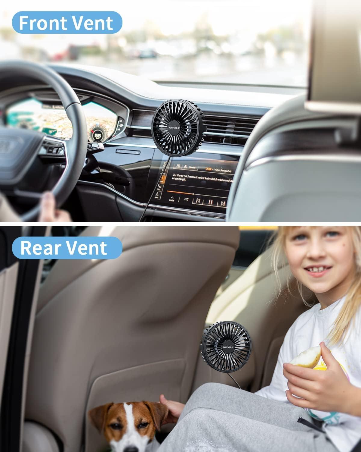 imageTriPole Car Fan Bundle USB Powered ampamp 12V24V Backseat Dashboard Vehicle Cooling Fan for Car Truck SUV RV ampamp Van 3 Speeds Rotatable Fan Heads Black