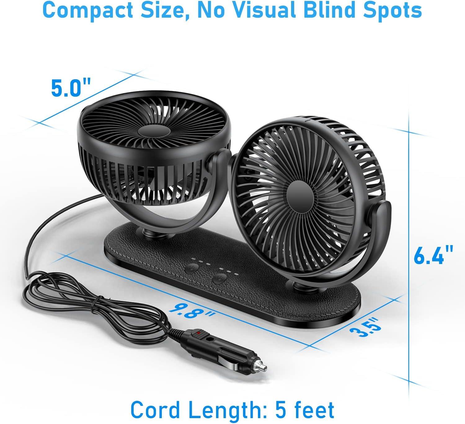 imageTriPole Car Fan Bundle USB Powered ampamp 12V24V Backseat Dashboard Vehicle Cooling Fan for Car Truck SUV RV ampamp Van 3 Speeds Rotatable Fan Heads Black