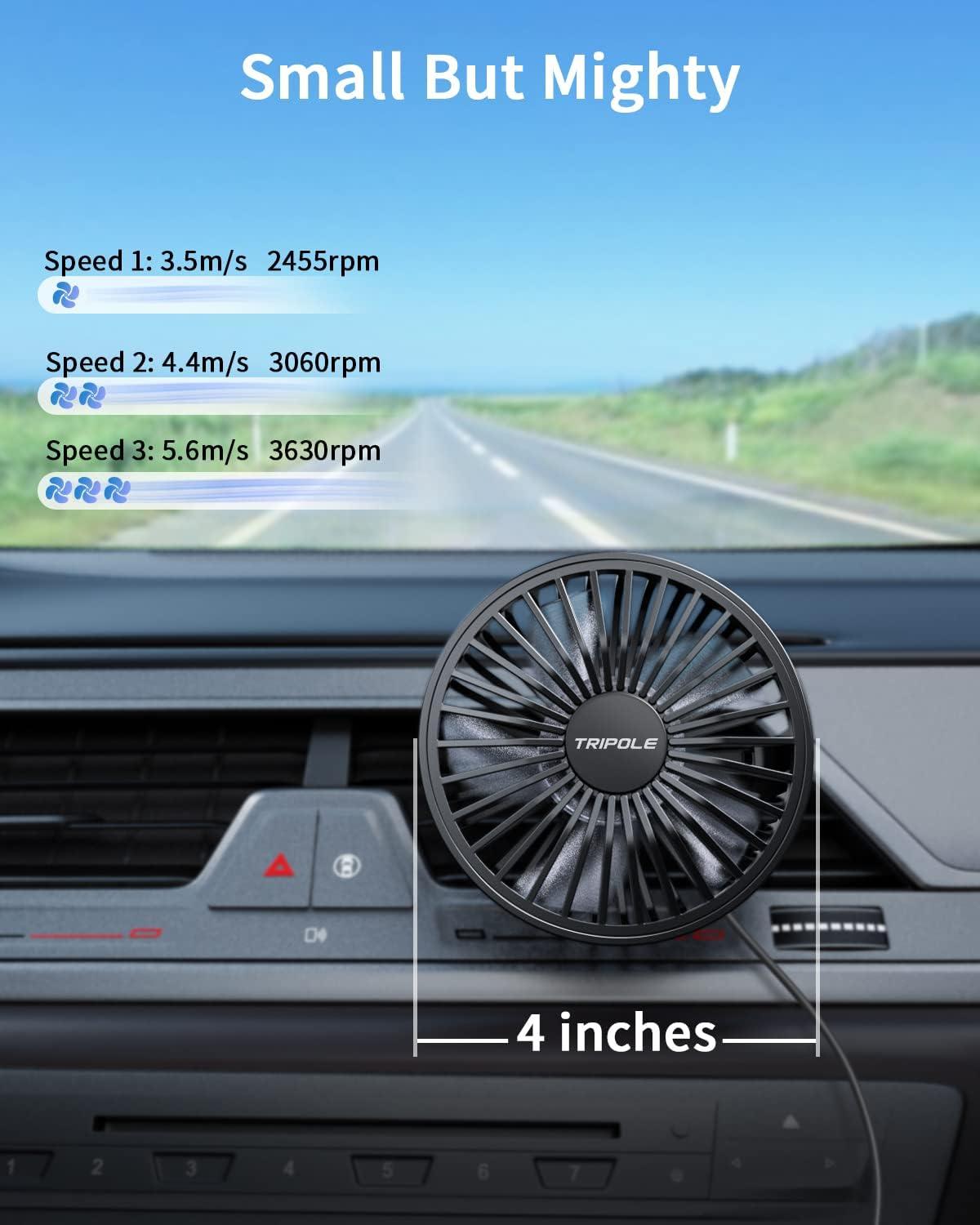 imageTriPole Car Fan Bundle USB Powered ampamp 12V24V Backseat Dashboard Vehicle Cooling Fan for Car Truck SUV RV ampamp Van 3 Speeds Rotatable Fan Heads Black