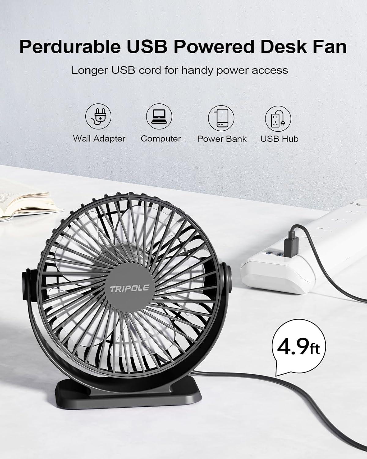 imageTriPole Car Fan USB Powered Desk Fan Bundle 3 Speeds Cooling Electric Fan
