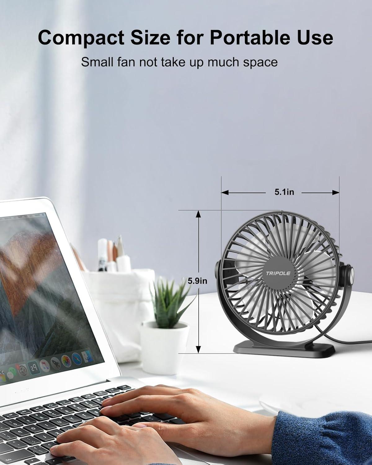 imageTriPole Desk Fan USB Powered Small Fans Bundle 51 Inch ampamp 45 Inch Mini Portable Desktop Fan for Office Table Bedroom Travel Hotel Cruise