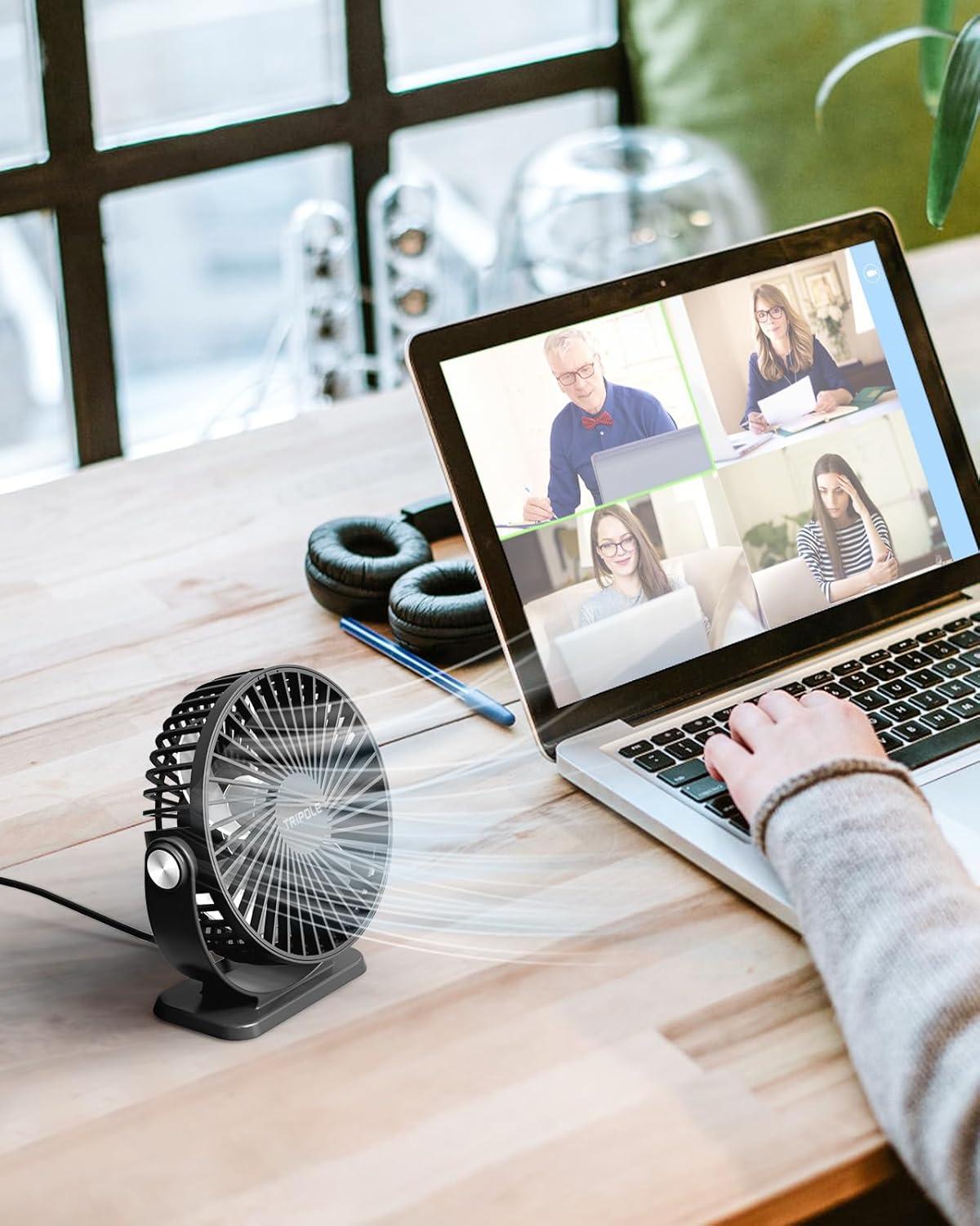 imageTriPole Desk Fan USB Powered Small Fans Bundle 51 Inch ampamp 45 Inch Mini Portable Desktop Fan for Office Table Bedroom Travel Hotel Cruise