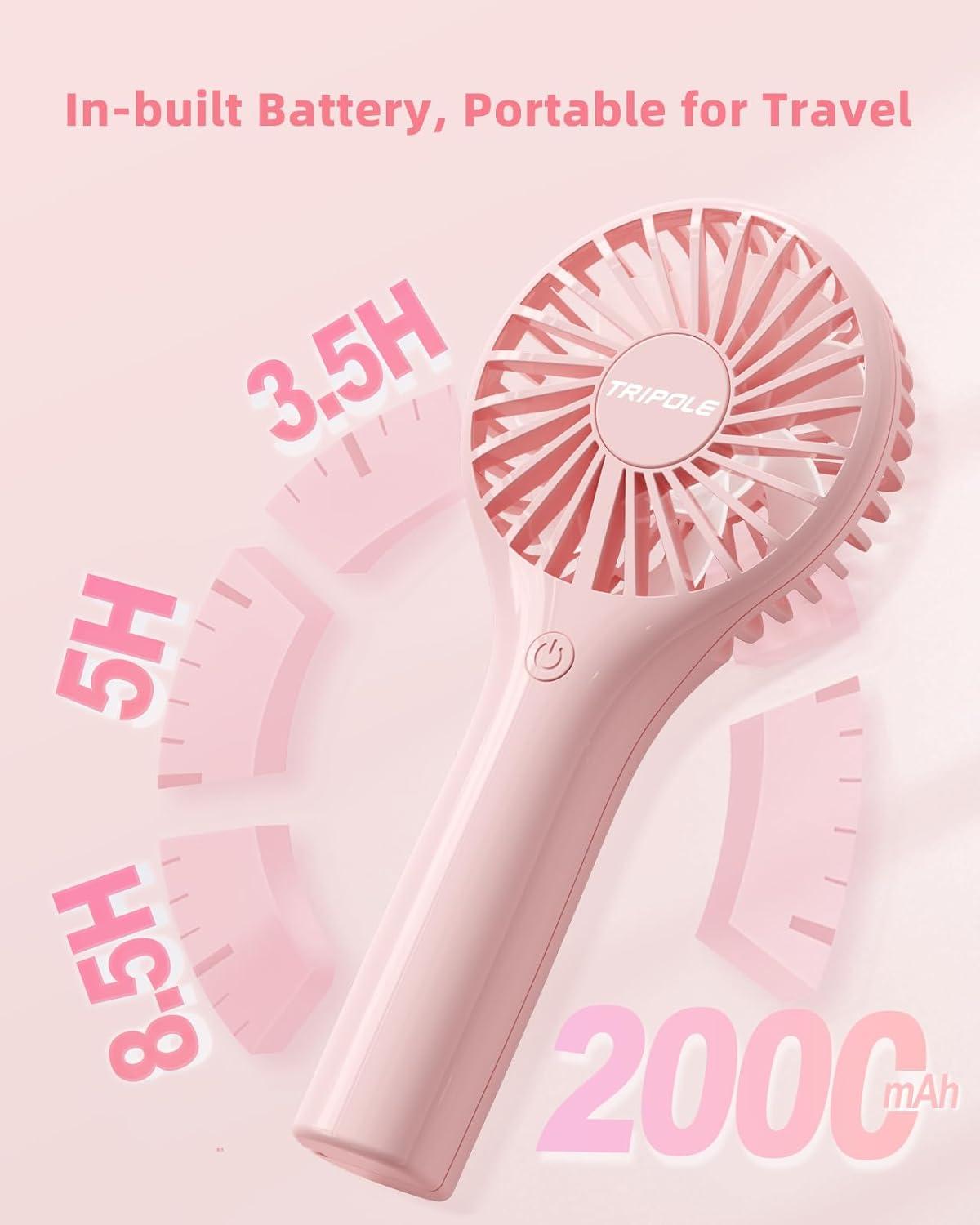 imageTriPole Handheld Fan with Mist Bundle Portable Hand Held Fan High Speed Water Spray Misting Fan Rechargeable Battery Fan for Travel Outdoor Summer Cooling