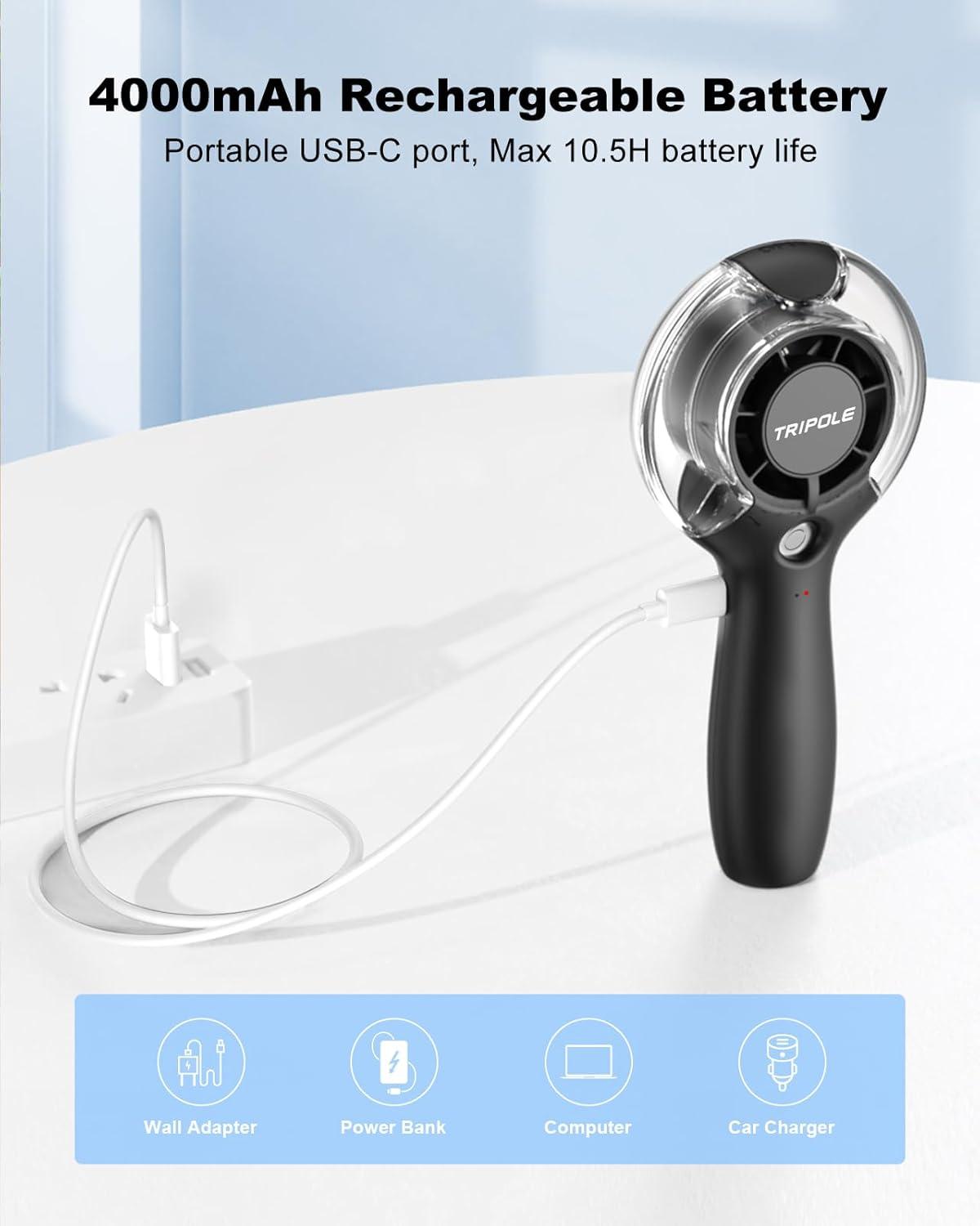 imageTriPole Handheld Misting Fan USB Desk Fan Bundle Portable Small Fan with Water Spray for Travel Outdoor 3 Speeds Mini Desktop Fan for Office