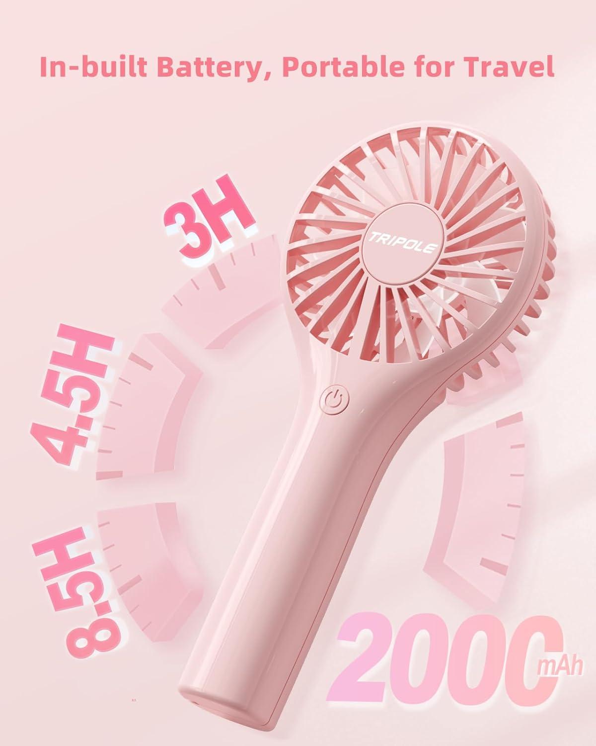 imageTriPole Mini Handheld Portable Fan Bundle Little Battery Operated Lash Fan Rechargeable Hand Held Turbo Fans Multifunction for Summer Travel Concerts