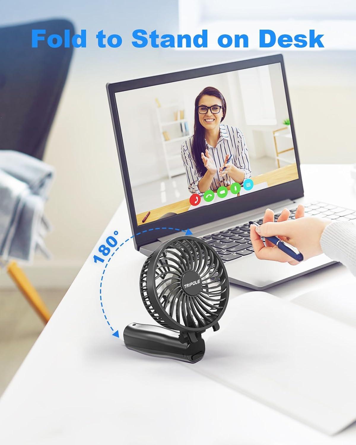 imageTriPole Mini Portable Handheld Fan Bundle 3 Speeds Powerful Small Fans for Travel Concerts 2000mAh Rechargeable Battery Fan for Makeup Eyelash