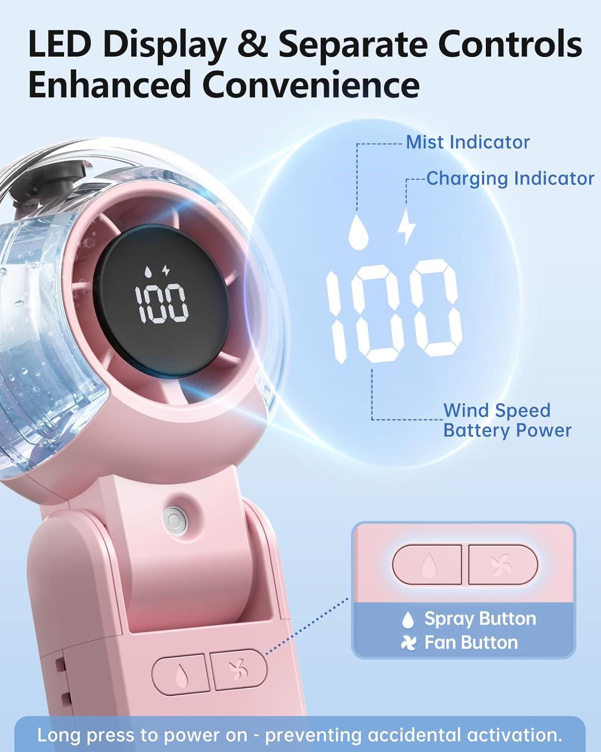 imageTriPole Misting Fan Portable Handheld Turbo Fan with Mist Bundle 4000mAh Battery Operated Water Spray Mister Fans for Outdoor Travel Beach Camping