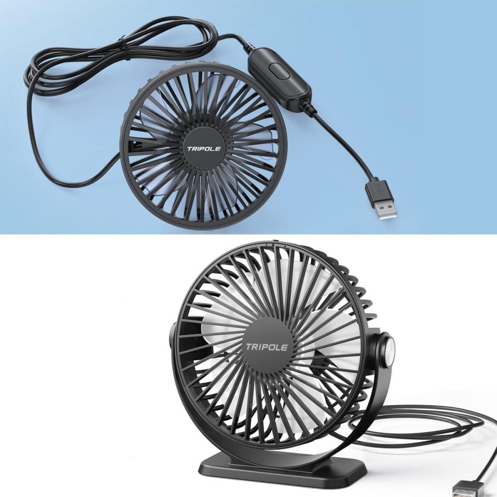 imageTriPole Car Fan USB Powered Desk Fan Bundle 3 Speeds Cooling Electric Fan