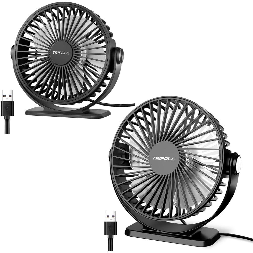 imageTriPole Desk Fan USB Powered Small Fans Bundle 51 Inch ampamp 45 Inch Mini Portable Desktop Fan for Office Table Bedroom Travel Hotel Cruise