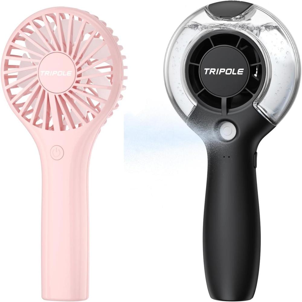 imageTriPole Handheld Fan with Mist Bundle Portable Hand Held Fan High Speed Water Spray Misting Fan Rechargeable Battery Fan for Travel Outdoor Summer Cooling