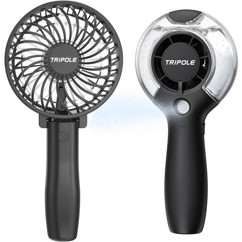 imageTriPole Handheld Misting Fan Bundle 3 Speeds Strong Airflow Portable Hand Held Fan with Water Spray for Outdoor Travel Summer Gifts