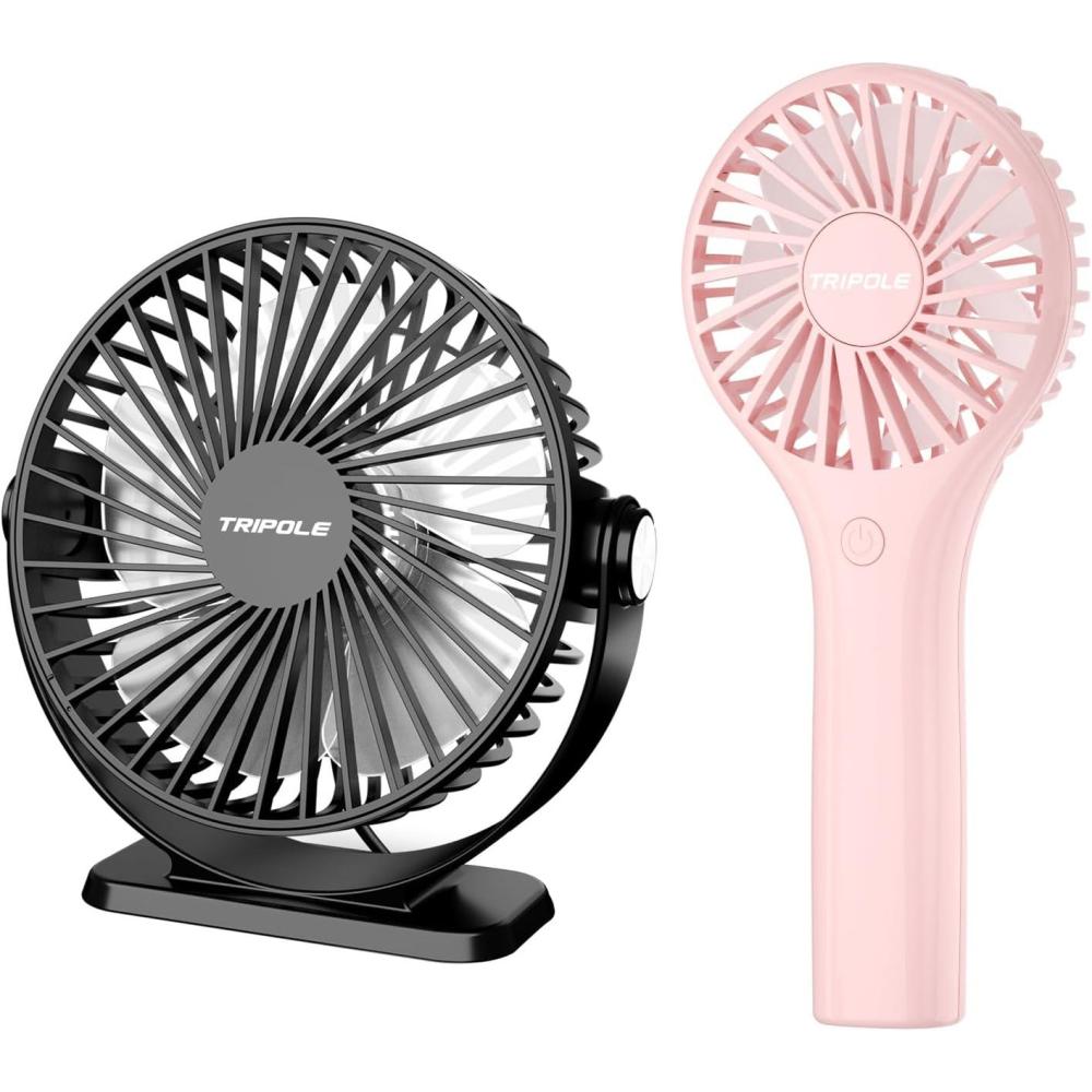 imageTriPole Handheld Portable Fan and Mini USB Desk Fan Bundle 3 Speeds Powerful Personal Fans for Officce Outdoor Travel Cruise