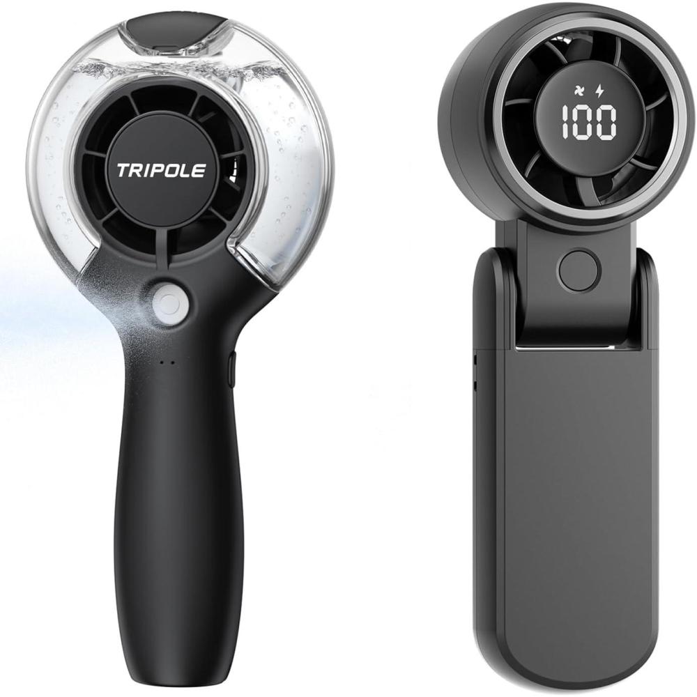 imageTriPole Portable Handheld Turbo Fan Bundle High Speed Mini Hand Held Fan with Water Spray Misting Fans for Outdoor Travel Beach Park