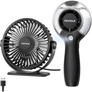 TriPole Handheld Misting Fan USB Desk Fan Bundle, Portable Small Fan with Water Spray for Travel Outdoor, 3 Speeds Mini Desktop Fan for Office