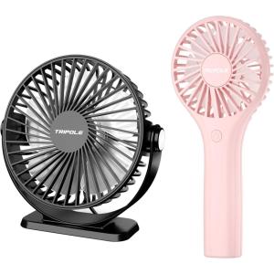 TriPole Handheld Portable Fan and Mini USB Desk Fan Bundle, 3 Speeds Powerful Personal Fans for Officce Outdoor Travel Cruise