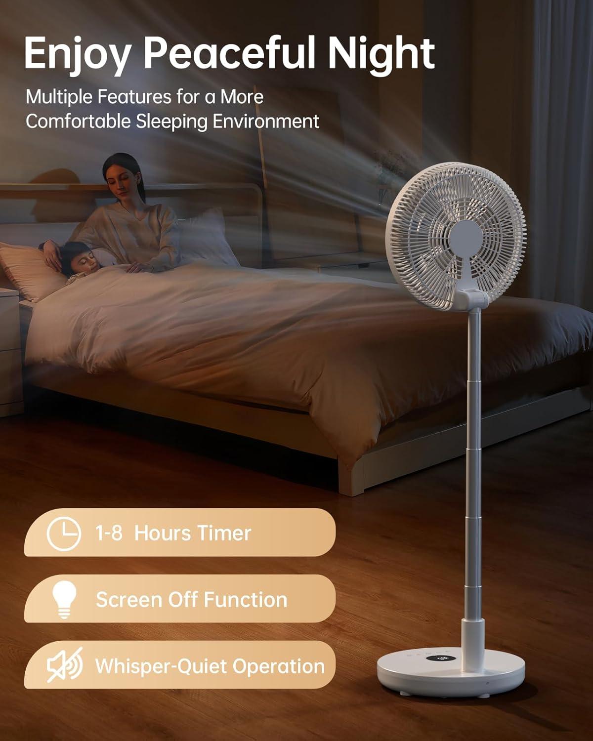 imageTriPole Oscillating Fan Portable Quiet Standing Fan with Remote 12quot Rechargeable Pedestal Fans for Bedroom Office Foldable Battery Powered Travel Fans Adjustable Height 8H Timer 6 Speeds 444WhPure White