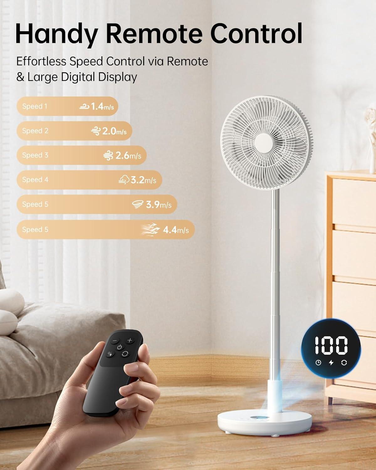 imageTriPole Oscillating Fan Portable Quiet Standing Fan with Remote 12quot Rechargeable Pedestal Fans for Bedroom Office Foldable Battery Powered Travel Fans Adjustable Height 8H Timer 6 Speeds 444WhPure White