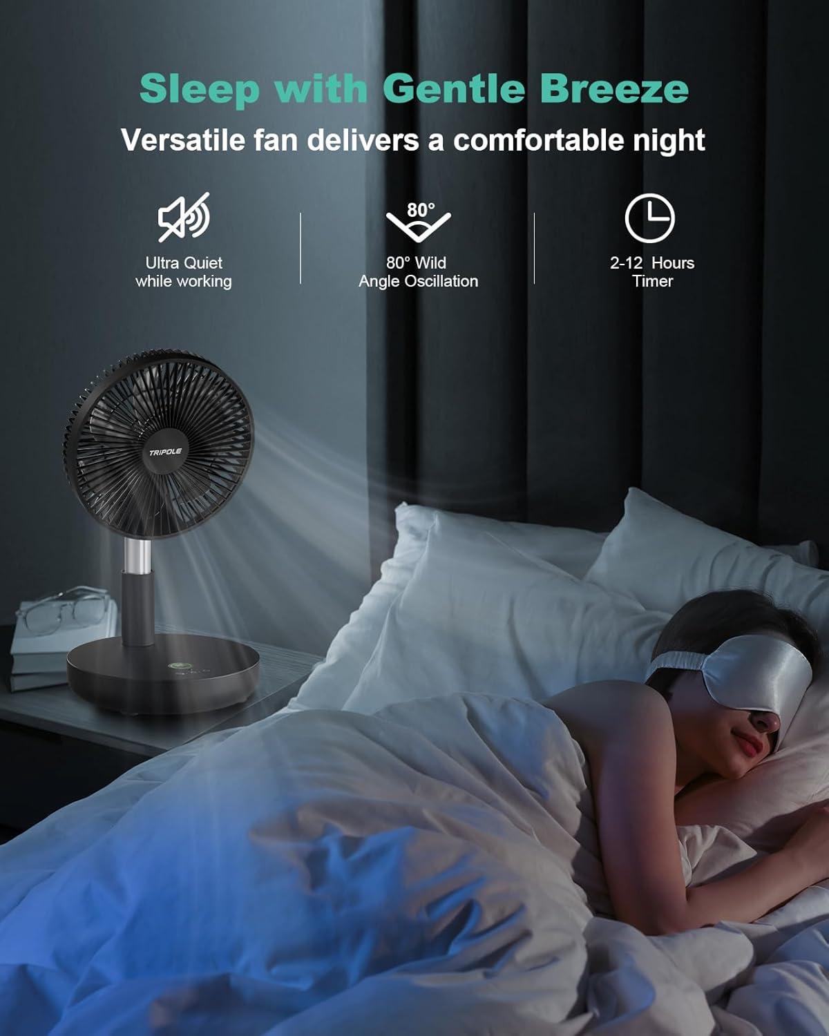 imageTriPole Portable Standing Fan Oscillating Fan with Remote 9 Inch Foldable Quiet Travel Fans with Power Bank Function 12000mAh Rechargeable Battery Operated Fans for Bedroom Outdoor Camping Black