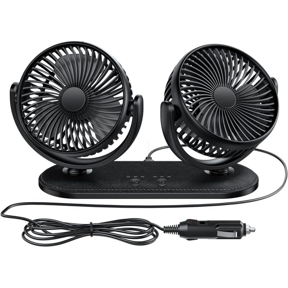 imageTriPole Car Fan 12V 24V Portable Auto Cooling Fan Dual Head Rotatable Vehicle Fans 3 Speeds Strong Wind Electric Air Circulation Fans for Car Dashboard Truck SUV Sedan RV Van Boat Golf Cart