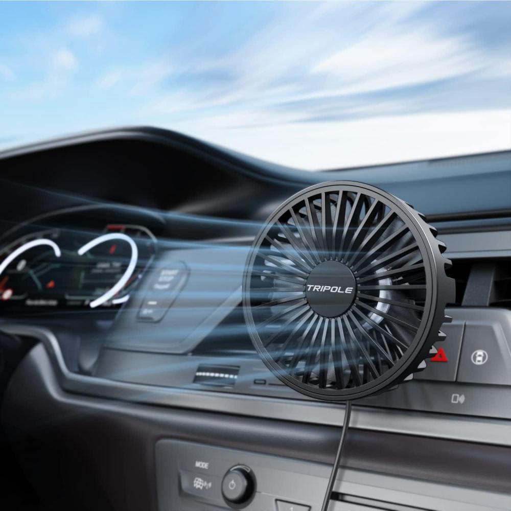 imageTriPole Car Fan USB Powered Powerful 3 Speed Portable Cooling Clip Fan for Car Vent Quiet Brushless Motor 360 Degree Rotatable Air Circulation for Vehicle Van Truck SUV RV