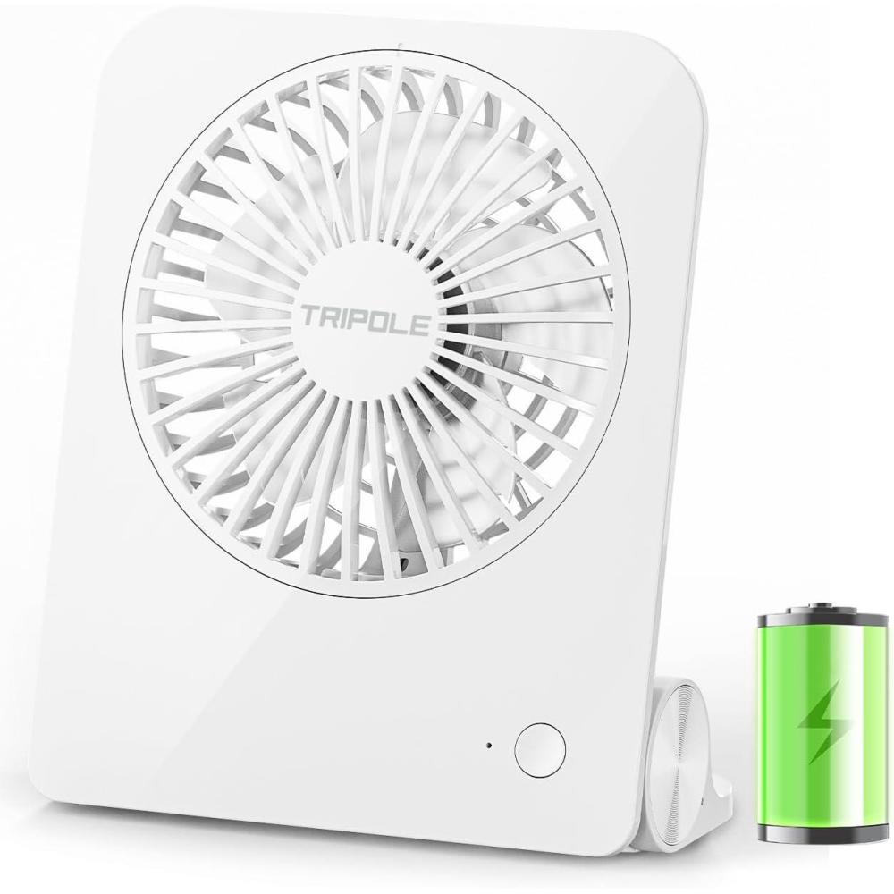 imageTriPole Desk Fan Small Portable Fan 2000 mAh Rechargeable Battery Ultra Quiet 45 Inch Mini Travel Fan with 180 Tilt Folding and 3 Speeds Adjustable for Home Office Desktop WhiteWhite