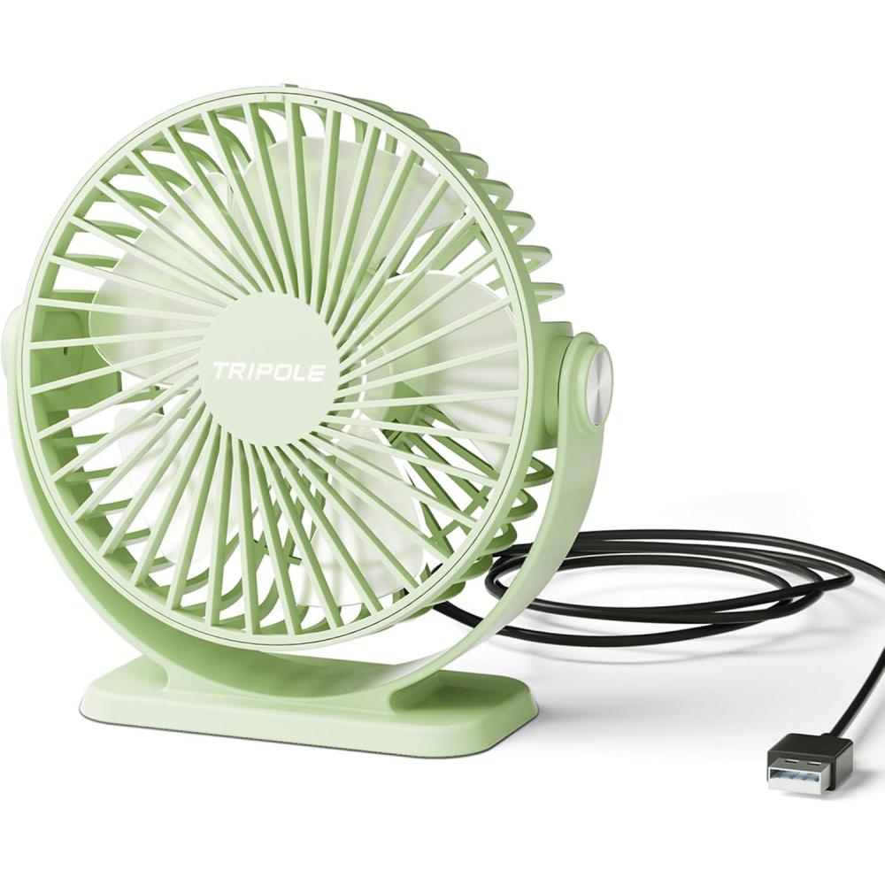 imageTriPole Desk Fan USB Powered Mini Portable Fan 3 Speeds Strong Airflow Small USB Fans 360Rotation Personal Travel Fan 51 Inch for Home Office Table Bedroom Bedside Desktop Purple 49ft CableGreen