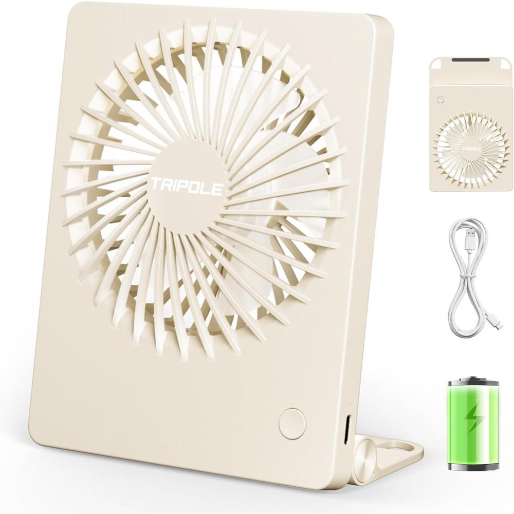 imageTriPole Mini Portable Desk Fan Rechargeable Ultra Quiet Small Fan 45 Inch Personal Travel Fan with 180 Tilt Folding and 3 Speeds Adjustable for Office Desktop Bedroom BlackBeige