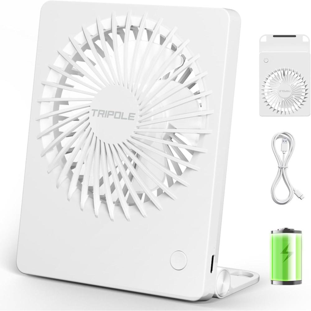imageTriPole Mini Portable Desk Fan Rechargeable Ultra Quiet Small Fan 45 Inch Personal Travel Fan with 180 Tilt Folding and 3 Speeds Adjustable for Office Desktop Bedroom BlackWhite