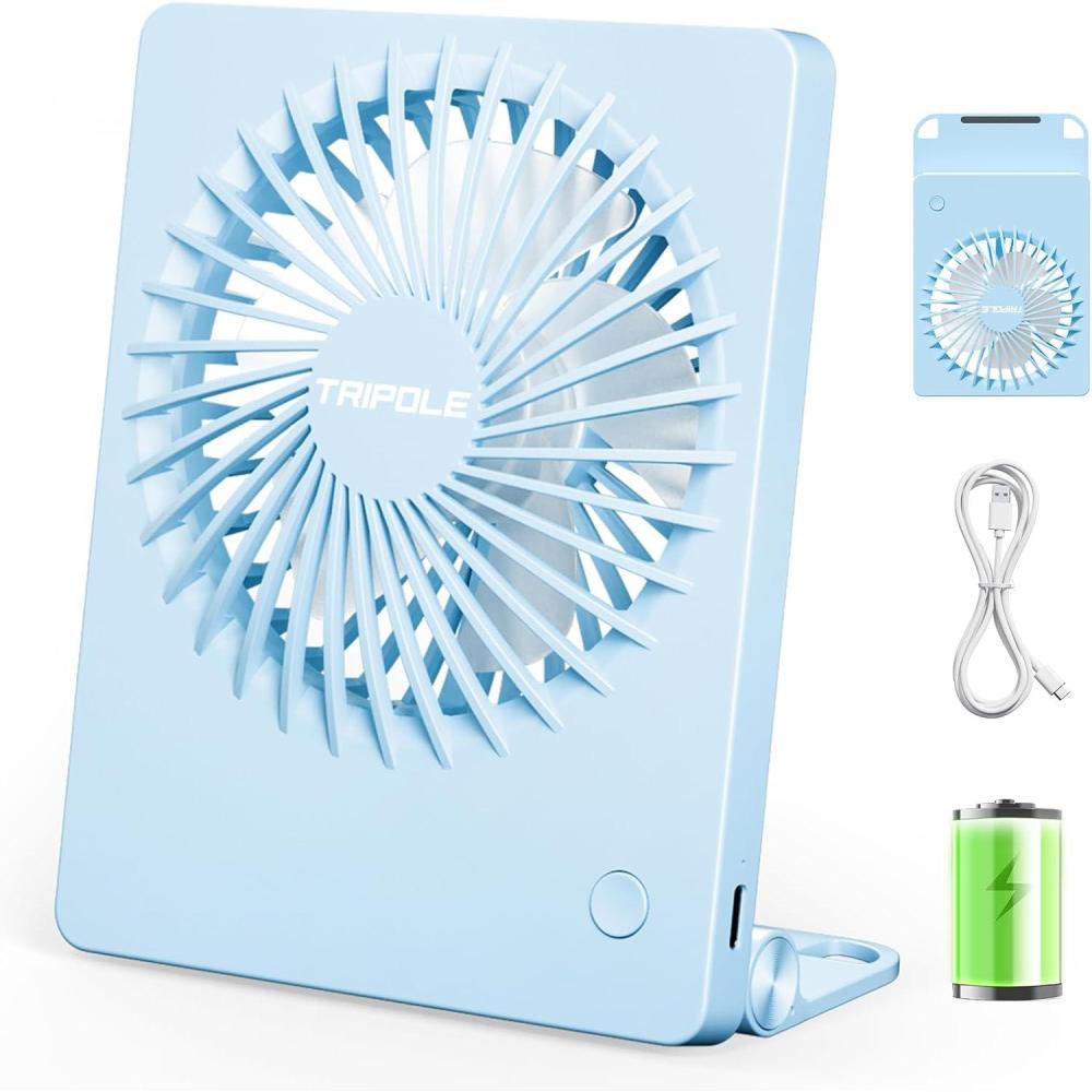 imageTriPole Mini Portable Desk Fan Rechargeable Ultra Quiet Small Fan 45 Inch Personal Travel Fan with 180 Tilt Folding and 3 Speeds Adjustable for Office Desktop Bedroom BlackBlue