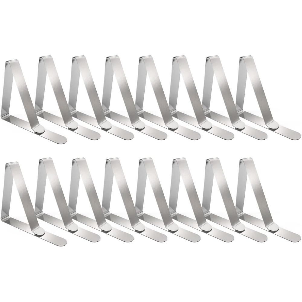 imageTriPole Tablecloth Clips 16Pack Stainless Steel Table Cover Clamps Skirt Clips for Home Kitchen Restaurant Picnic Tables16 Pack Large