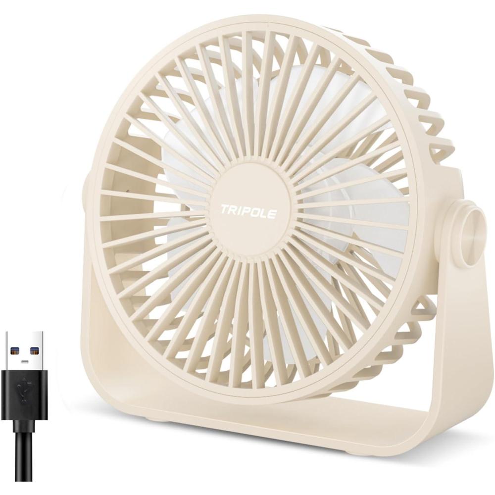 imageTriPole USB Desk Fan Portable Mini Fan Powerful 3 Speeds Wind Personal Desktop Fan with 360 Head Rotation for Home Office Car Indoor Outdoor Black No Battery 45 InchesBeige