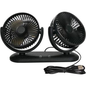 TriPole Car Fan Portable Dual Head Electric Vehicle Mounted USB 300 Degree Rotation Auto Cooling Fan 3 Speed Strong Wind Desk Fan for Dashboard SUV RV Truck Sedan Home Office