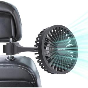 TriPole Car Fan for Rear Seat USB Powered Powerful 3 Speed 5V Fan with Adjustable Clip for Vehicles SUV RV
