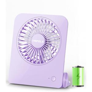 TriPole Desk Fan Small Portable Fan 2000 mAh Rechargeable Battery Ultra Quiet 4.5 Inch Mini Travel Fan with 180° Tilt Folding and 3 Speeds Adjustable for Home Office Desktop White(Purple)