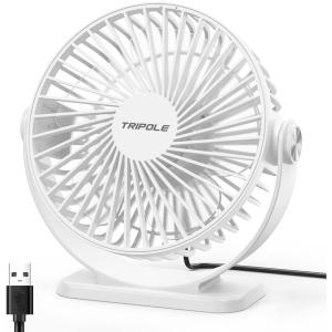 TriPole Desk Fan USB Powered Mini Portable Fan 3 Speeds Strong Airflow Small USB Fans 360°Rotation Personal Travel Fan 5.1 Inch for Home Office Table Bedroom Bedside Desktop, Purple, 4.9ft Cable(White)