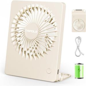 TriPole Mini Portable Desk Fan Rechargeable Ultra Quiet Small Fan 4.5 Inch Personal Travel Fan with 180° Tilt Folding and 3 Speeds Adjustable for Office Desktop Bedroom Black(Beige)