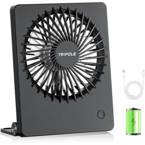 TriPole Mini Portable Desk Fan Rechargeable Ultra Quiet Small Fan 4.5 Inch Personal Travel Fan with 180° Tilt Folding and 3 Speeds Adjustable for Office Desktop Bedroom Black(Black)