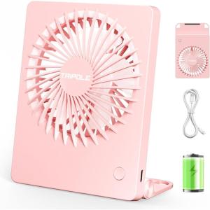 TriPole Mini Portable Desk Fan Rechargeable Ultra Quiet Small Fan 4.5 Inch Personal Travel Fan with 180° Tilt Folding and 3 Speeds Adjustable for Office Desktop Bedroom Black(Pink)