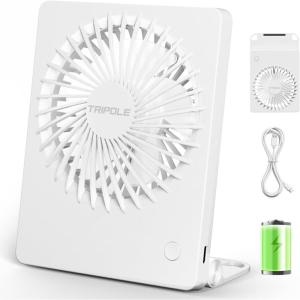 TriPole Mini Portable Desk Fan Rechargeable Ultra Quiet Small Fan 4.5 Inch Personal Travel Fan with 180° Tilt Folding and 3 Speeds Adjustable for Office Desktop Bedroom Black(White)