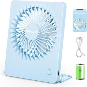 TriPole Mini Portable Desk Fan Rechargeable Ultra Quiet Small Fan 4.5 Inch Personal Travel Fan with 180° Tilt Folding and 3 Speeds Adjustable for Office Desktop Bedroom Black(Blue)