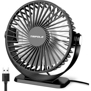 TriPole Small Desk Fan USB Powered Portable Fan 3 Speeds Strong Airflow Mini Fan 360°Rotation Personal Table Fans for Home Office Bedroom Desktop, 5.1 Inch Black, 4.9ft Cable(Black)