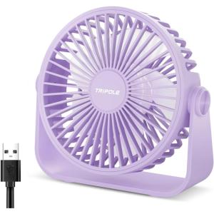 TriPole USB Desk Fan Portable Mini Fan Powerful 3 Speeds Wind Personal Desktop Fan with 360° Head Rotation for Home Office Car Indoor Outdoor Black, No Battery, 4.5 Inches(Purple)