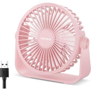 TriPole USB Desk Fan Portable Mini Fan Powerful 3 Speeds Wind Personal Desktop Fan with 360° Head Rotation for Home Office Car Indoor Outdoor Black, No Battery, 4.5 Inches(Pink)