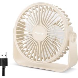 TriPole USB Desk Fan Portable Mini Fan Powerful 3 Speeds Wind Personal Desktop Fan with 360° Head Rotation for Home Office Car Indoor Outdoor Black, No Battery, 4.5 Inches(Beige)
