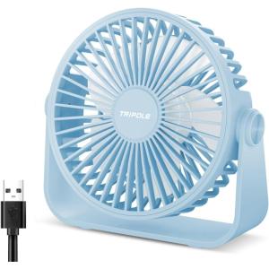 TriPole USB Desk Fan Portable Mini Fan Powerful 3 Speeds Wind Personal Desktop Fan with 360° Head Rotation for Home Office Car Indoor Outdoor Black, No Battery, 4.5 Inches(Blue)