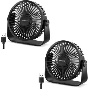 TriPole USB Desk Fan Portable Mini Fan Powerful 3 Speeds Wind Personal Desktop Fan with 360° Head Rotation for Home Office Car Indoor Outdoor Black, No Battery, 4.5 Inches(2 Pack Black)