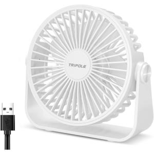 TriPole USB Desk Fan Portable Mini Fan Powerful 3 Speeds Wind Personal Desktop Fan with 360° Head Rotation for Home Office Car Indoor Outdoor Black, No Battery, 4.5 Inches(White)