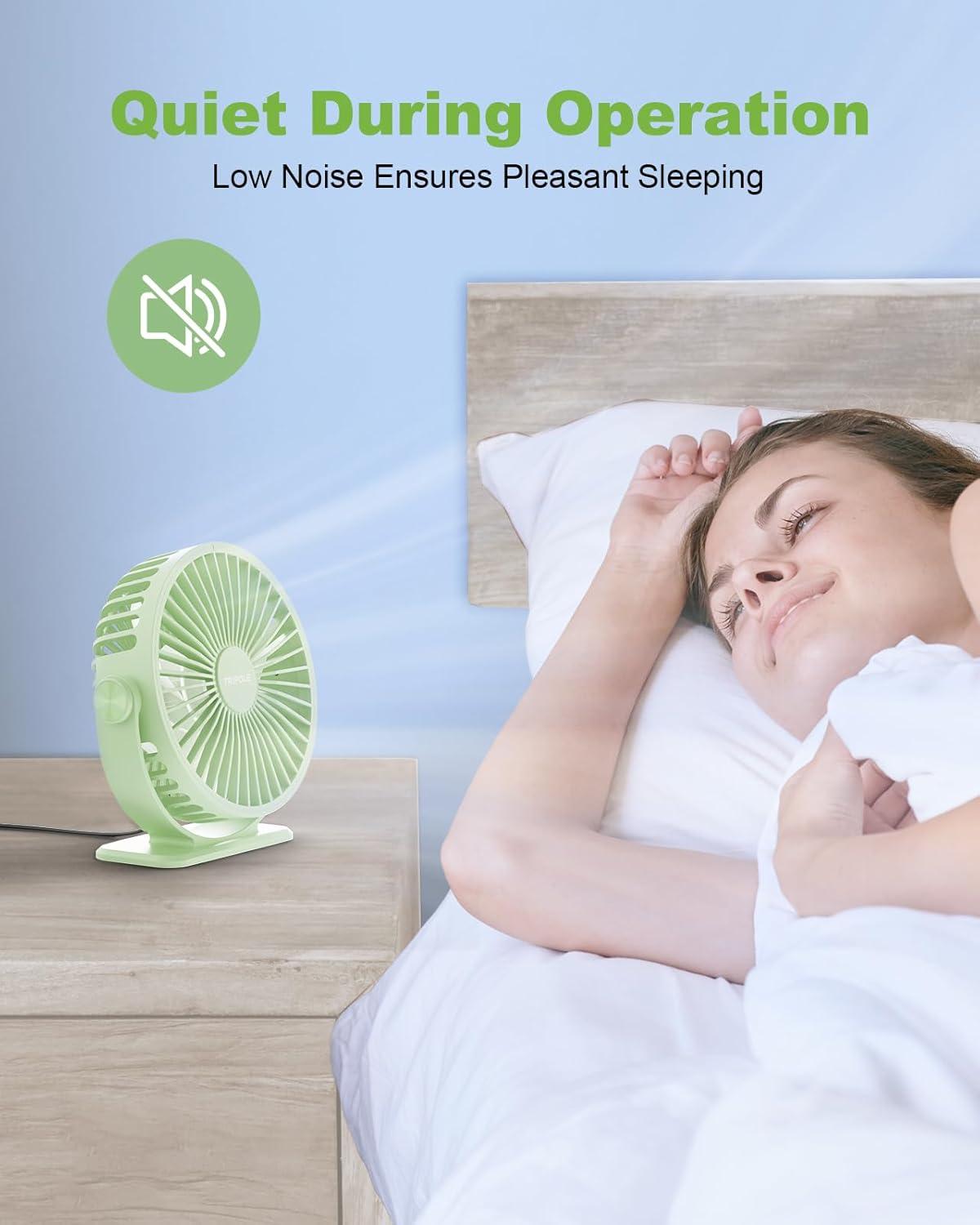 imageTriPole Desk Fan USB Powered Small Portable Fan 3 Speeds Adjustable Strong Breeze Mini Personal Fans 360 Rotation Quiet Plug In USB Fans for Desktop Bedroom Office Table Travel Black 49ft CableGreen