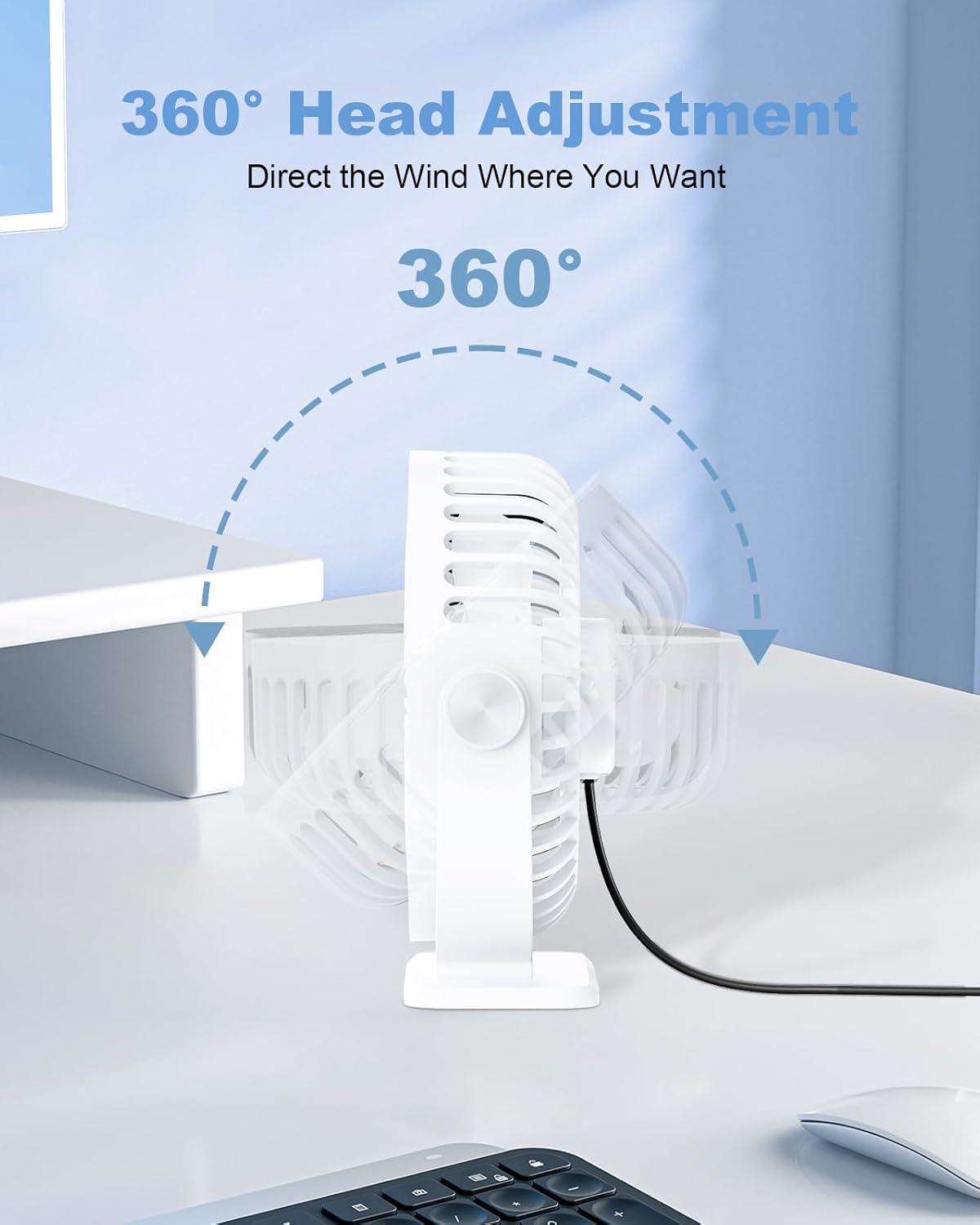 imageTriPole Desk Fan USB Powered Small Portable Fan 3 Speeds Adjustable Strong Breeze Mini Personal Fans 360 Rotation Quiet Plug In USB Fans for Desktop Bedroom Office Table Travel Black 49ft CableWhite